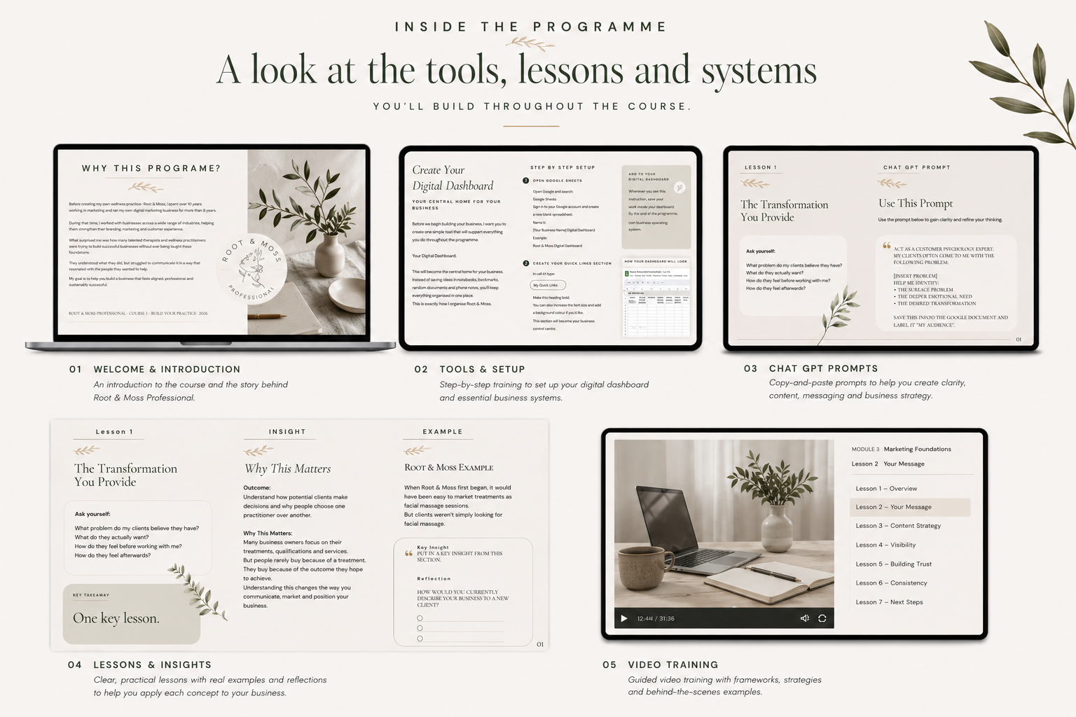 Inside the programme - course tools, lessons and systems